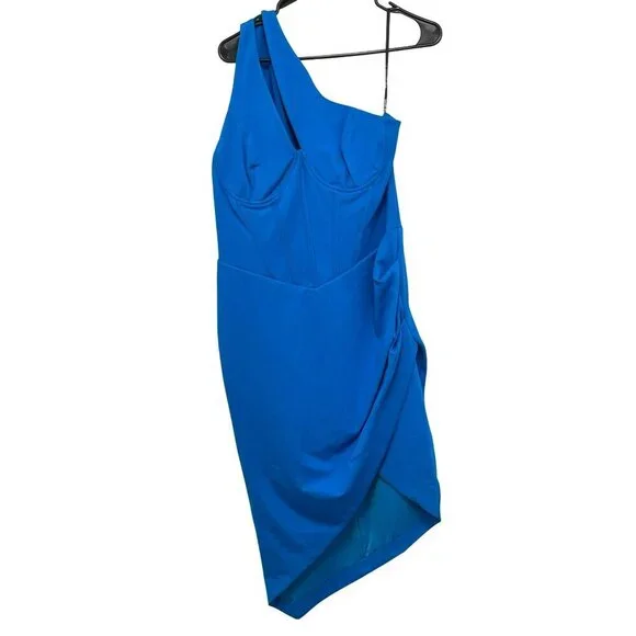lavish alice blue one shoulder dress Lavish Alice One-Shoulder Pleated Satin Sheath Dress In Baby Blue - 58% Off